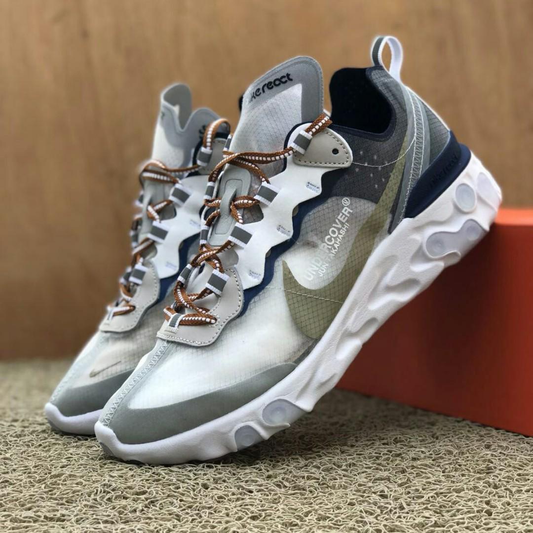Undercover x nike react element 87 white/cream/blue best sale