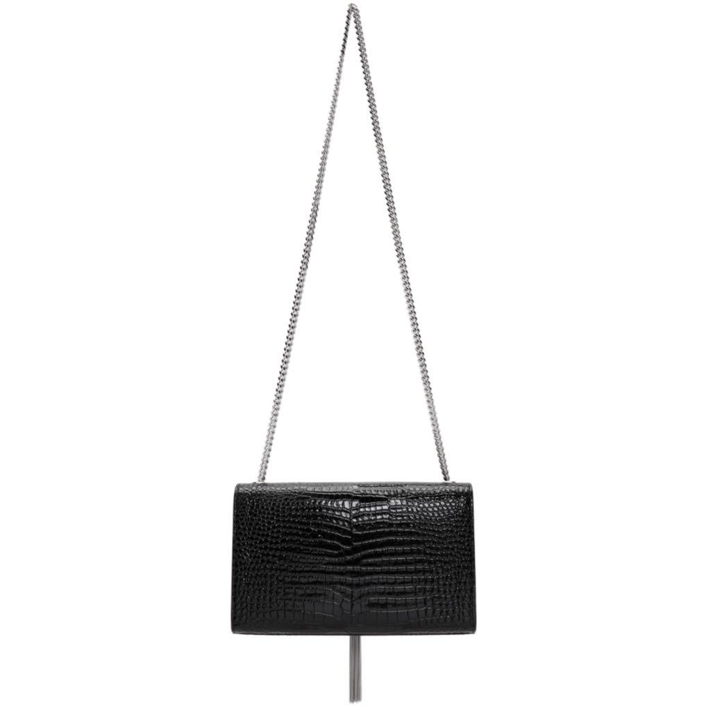 YSL MEDIUM KATE TASSEL CHAIN BAG IN BLACK CROCODILE EMBOSSED LEATHER, Luxury, Bags & Wallets on