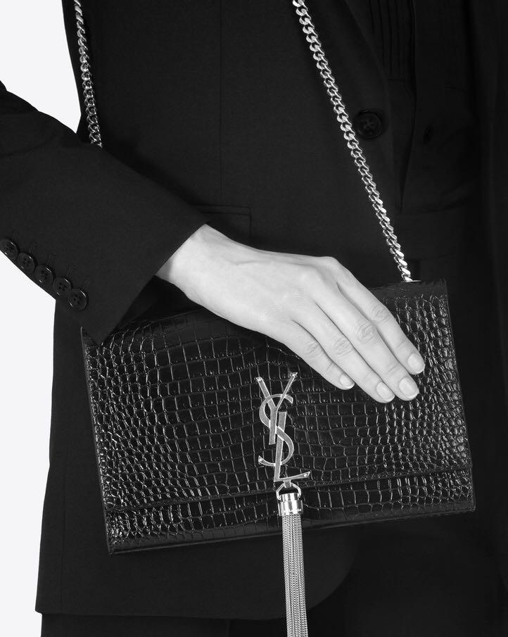 Saint Laurent Classic Medium Kate Monogram Croc-Embossed Leather