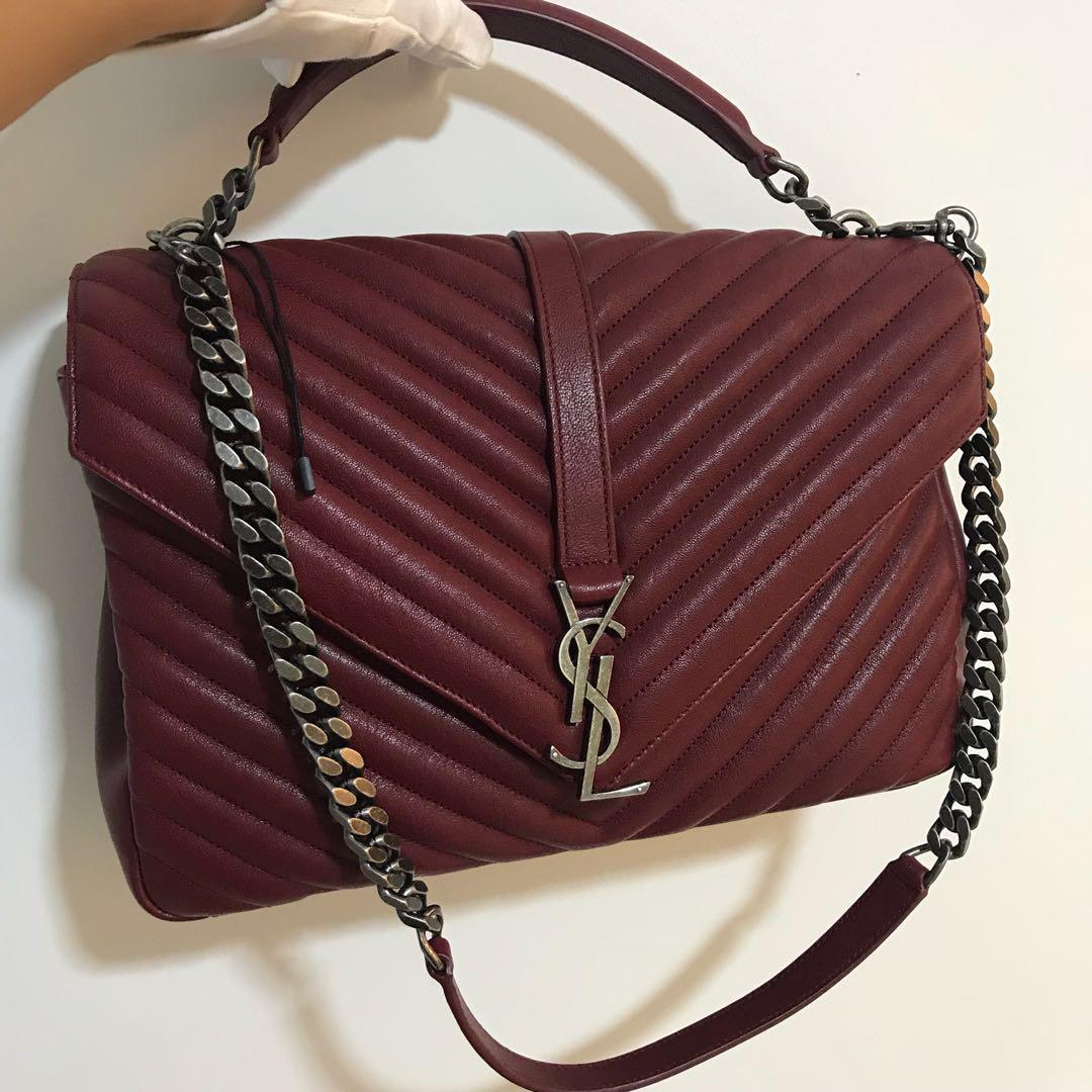 YSL Saint Laurent Dark Red Large College Leather Bag 100 AUTHENTIC BRAND NEW