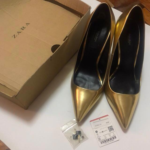 zara gold pumps