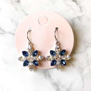 NEW 韓國 Swarovski Elements 水晶花18K 鍍白金耳環 (Blue/White) 
