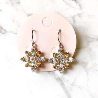 NEW 韓國 Swarovski Elements 水晶花18K 鍍白金耳環 