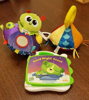 Leap Frog electronic book and Lamaze toy