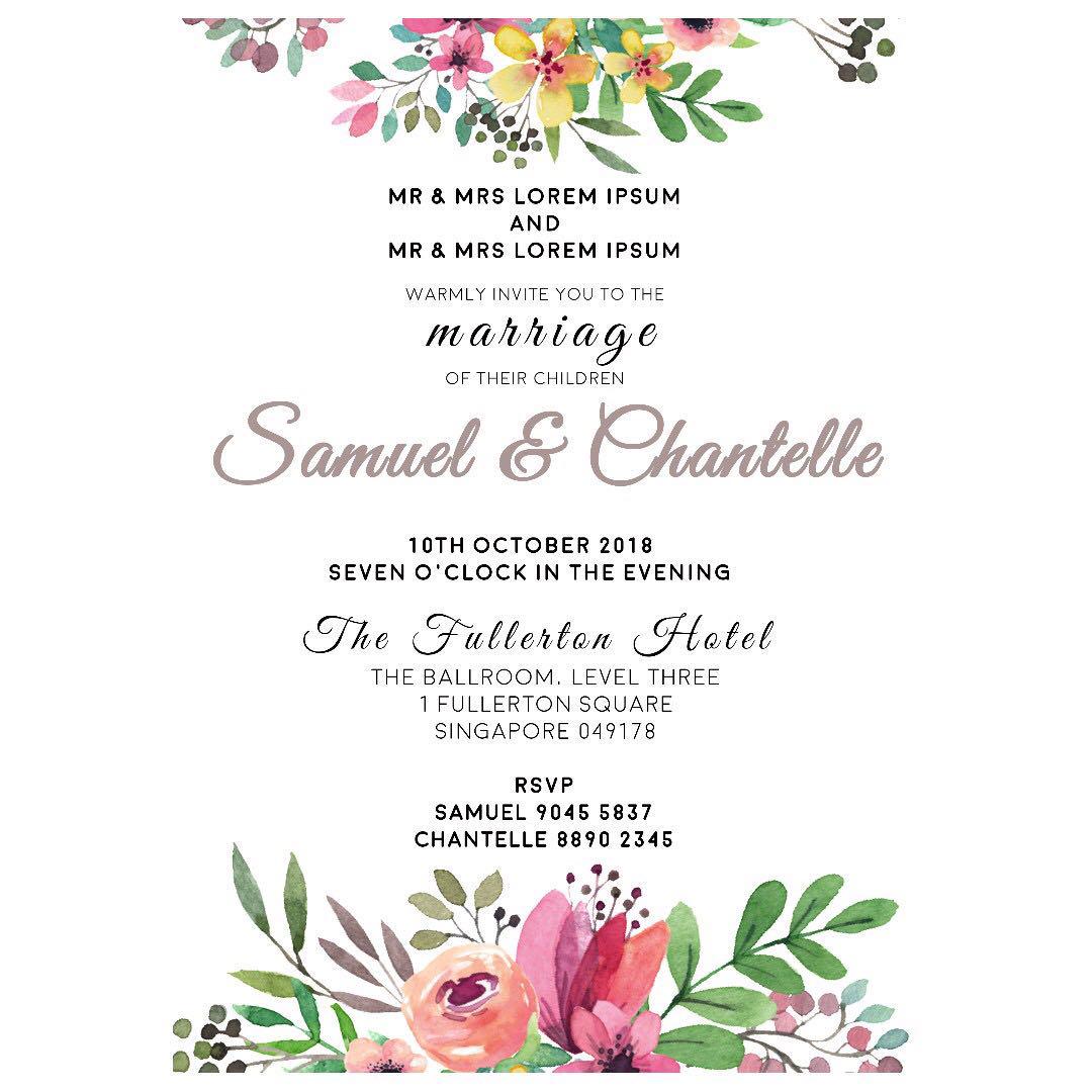 A4 Digital Wedding Invitation Matching Place Card Hobbies Toys Stationery Craft Occasions Party Supplies On Carousell