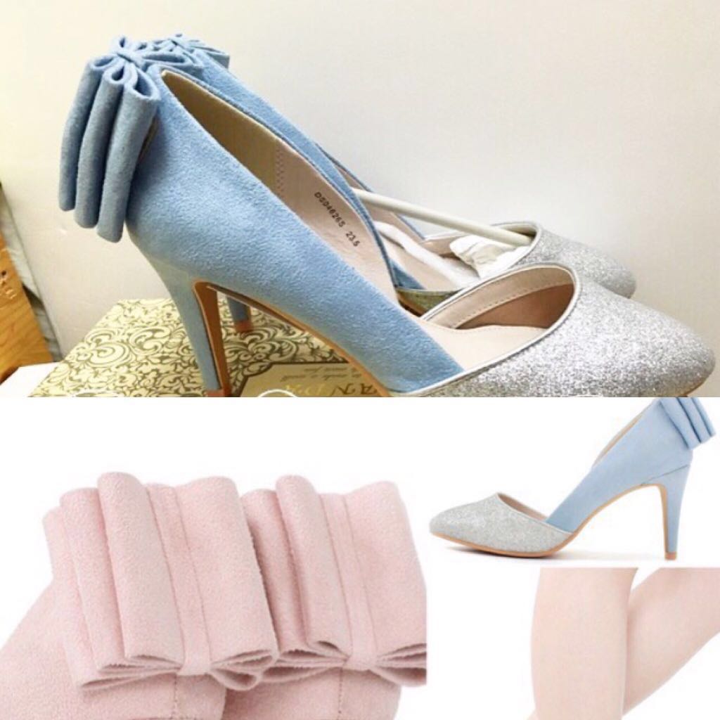 baby blue shoes with wheel ribbon, 女裝, 鞋, 拖鞋 Carousell