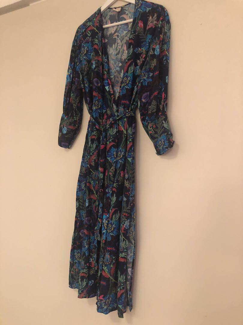 h&m blue floral wrap dress