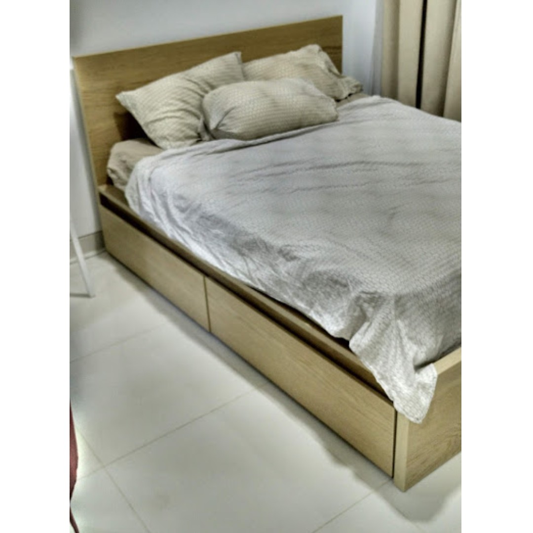 Ikea Bed Frame High W 2 Storage Boxes Malm And Bed Base Furniture Beds Mattresses On Carousell