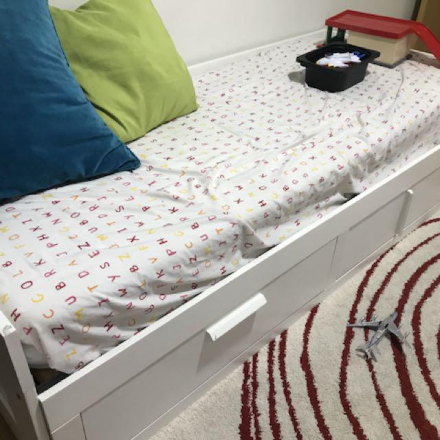IKEA bed queen size after pull out with drawers, Furniture & Home