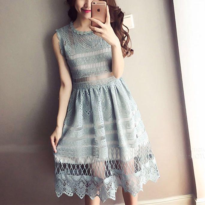 lace pinny scallop edge midi prom dress