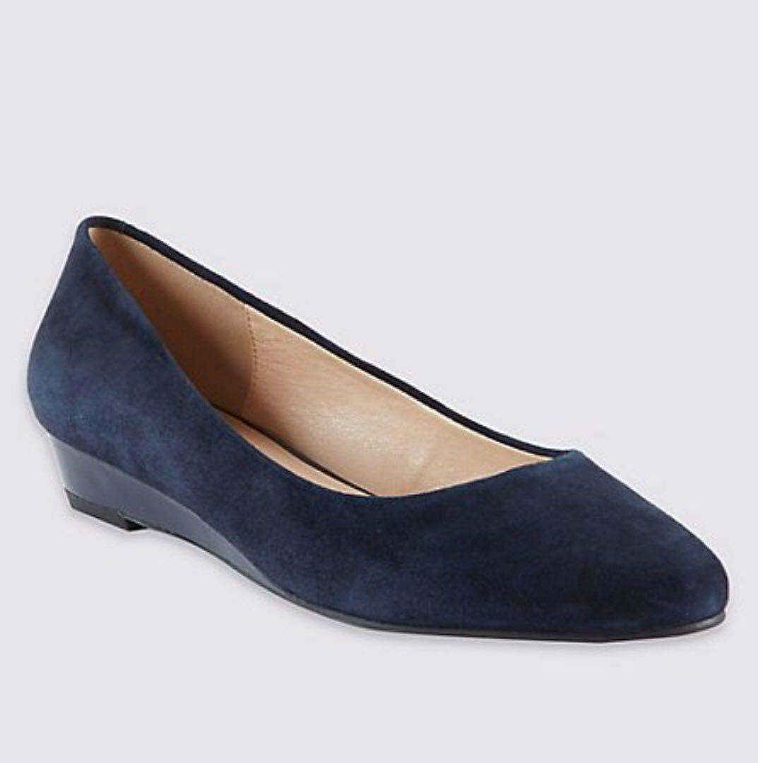 navy suede wedge shoes