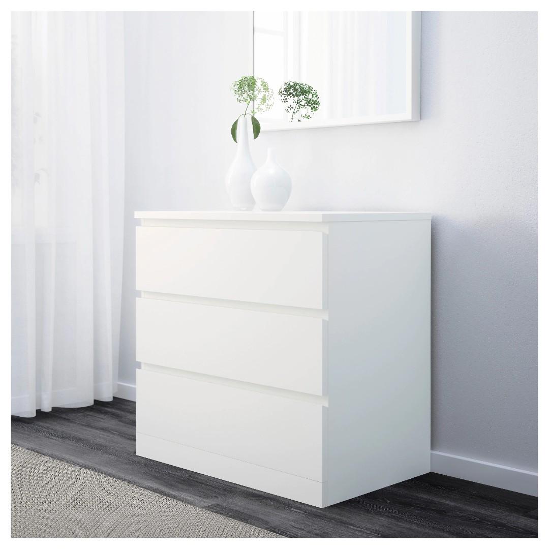 New Ikea Malm Chest Of 3 Drawers White Color Home Furniture