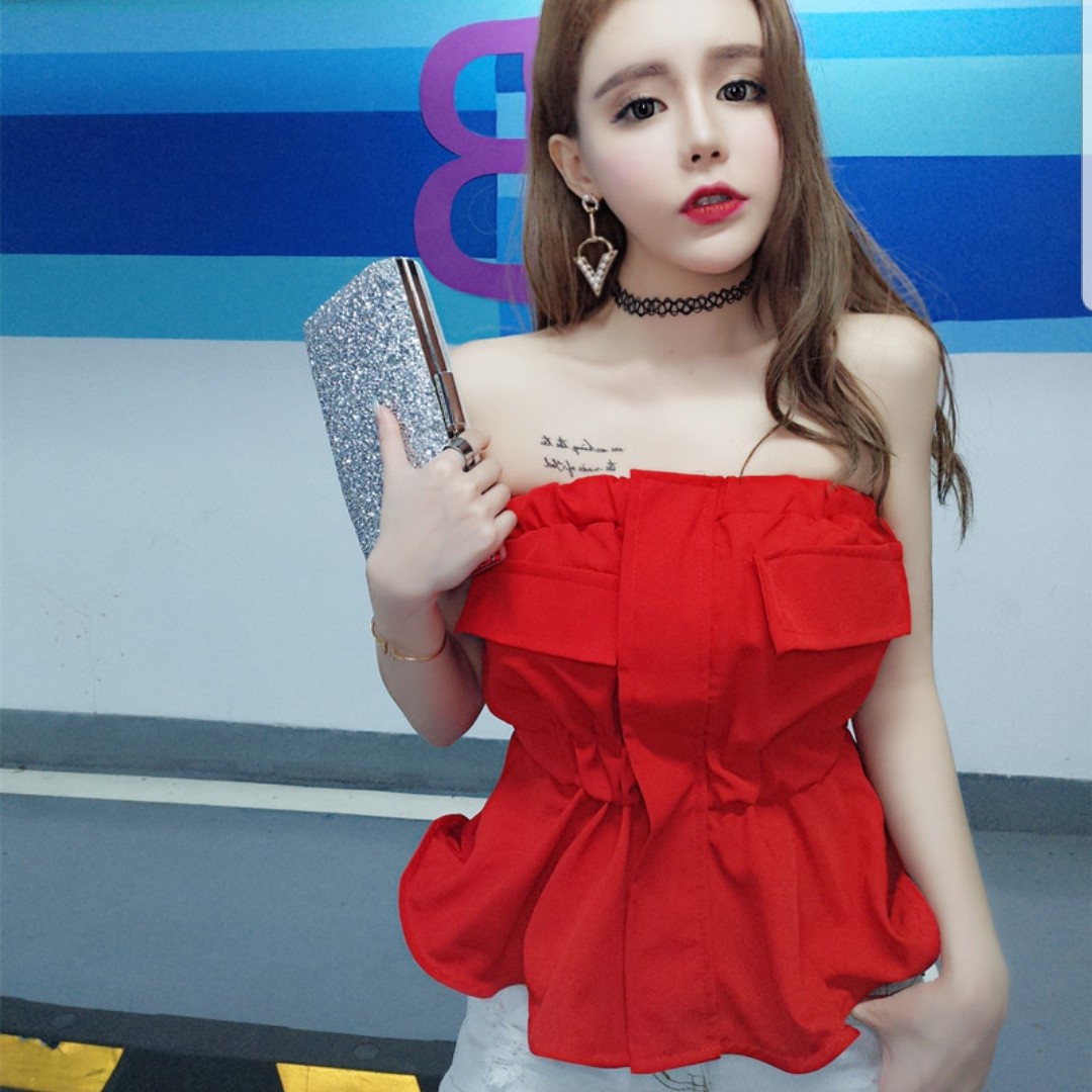 red ruffle tube top