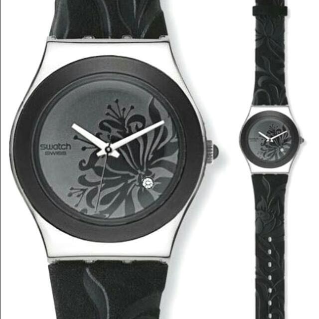 Swatch YLS 146 Black Flower Watch