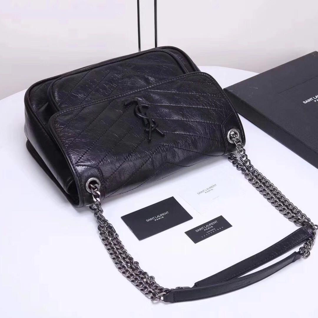 YSL Saint Laurent Medium Niki Chain Bag In Crinkled and Quilted Fog