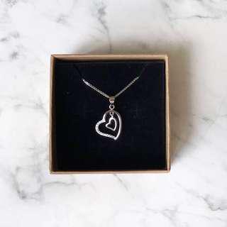 NEW 韓國 Swarovski Elements 小水晶雙心型 18K 鍍白金吊墜頸鍊 