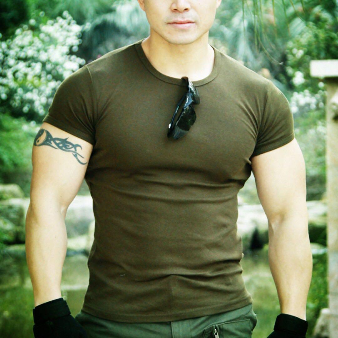 Olive Drab Green Fitted Muscle Shirt 