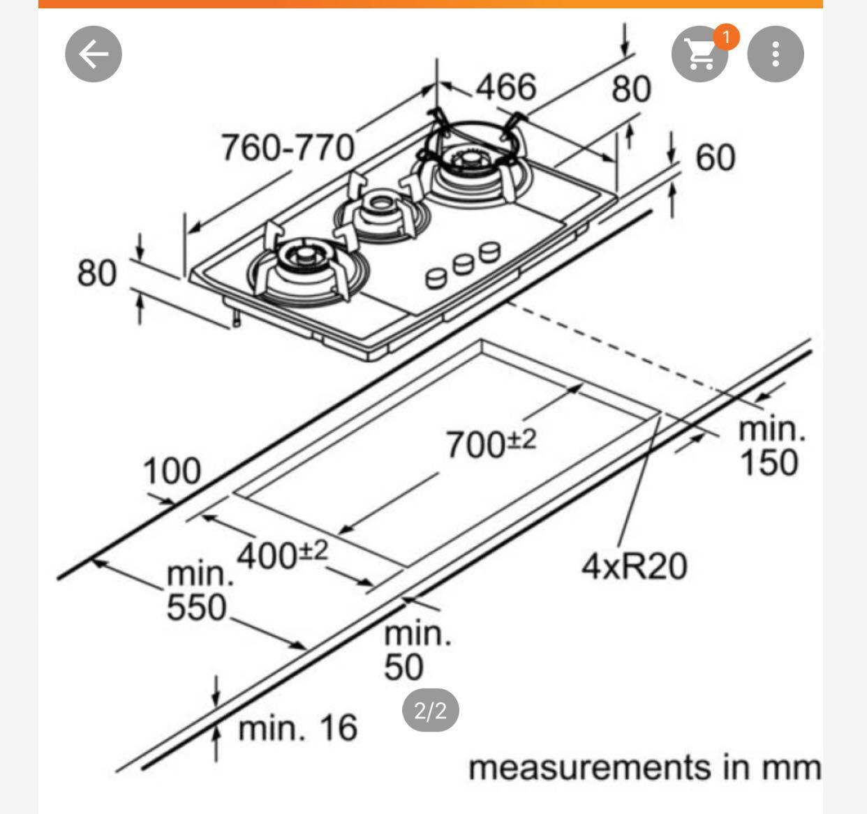 Bosch PBD7351SG 76cm Stainless Steel Gas Hob 3 Burner, Furniture & Home
