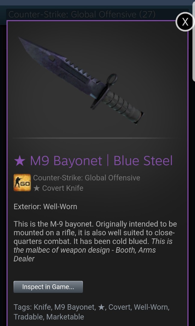Csgo M9 Bayonet Blue Steel Toys Games Video Gaming Video Games On Carousell