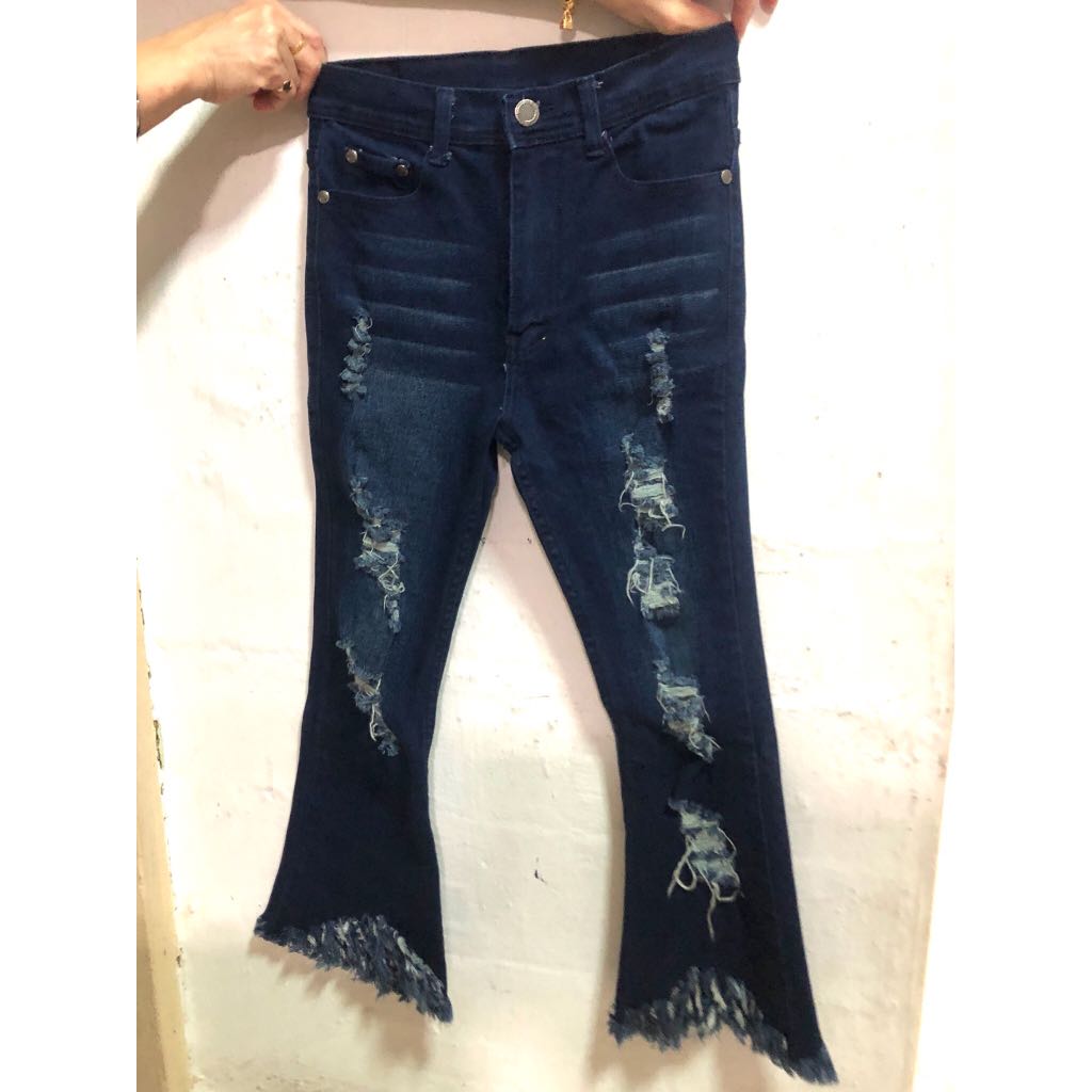 high waisted jeans frayed bottoms