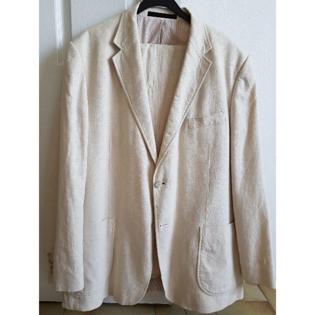 M S Linen Blazer Jacket Pants 2 piece suit Beige Men s Fashion Coats Jackets and Outerwear on Carousell