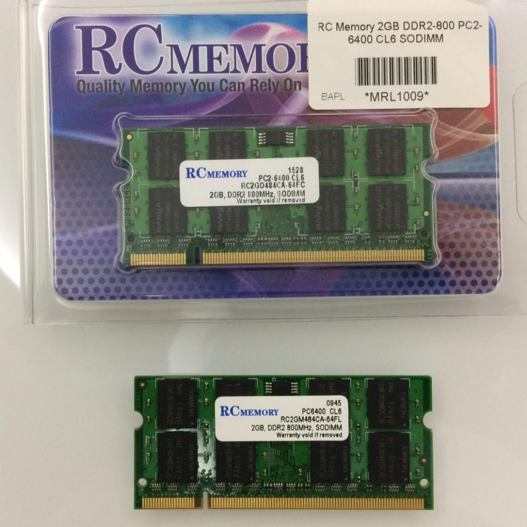RC Memory DDR2 Laptop RAM 800 MHz PC6400 4GB 2 x 2GB