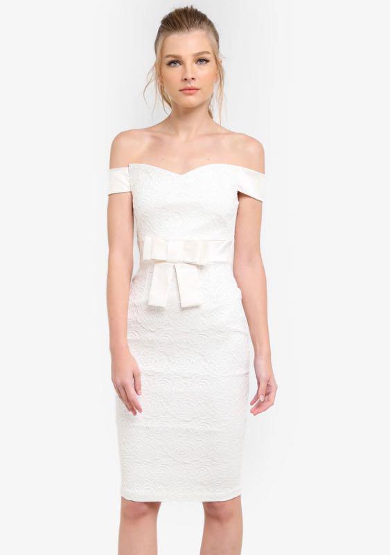 Vesper Zara Lace Pencil Dress with Bow Detail, Women's Fashion