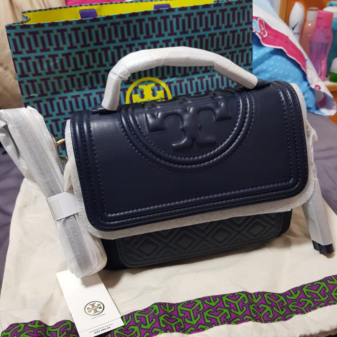 Tory burch fleming satchel navy Clearance