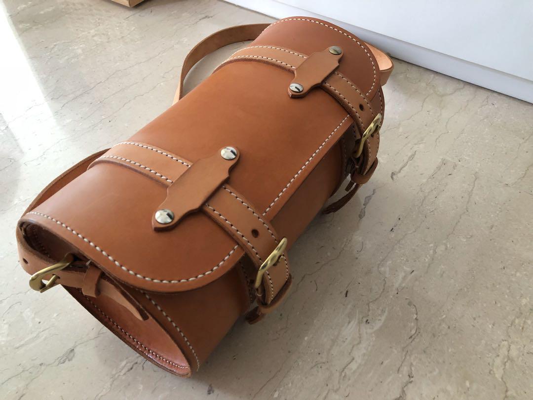 Brown leather drum bag, Everything Else on Carousell