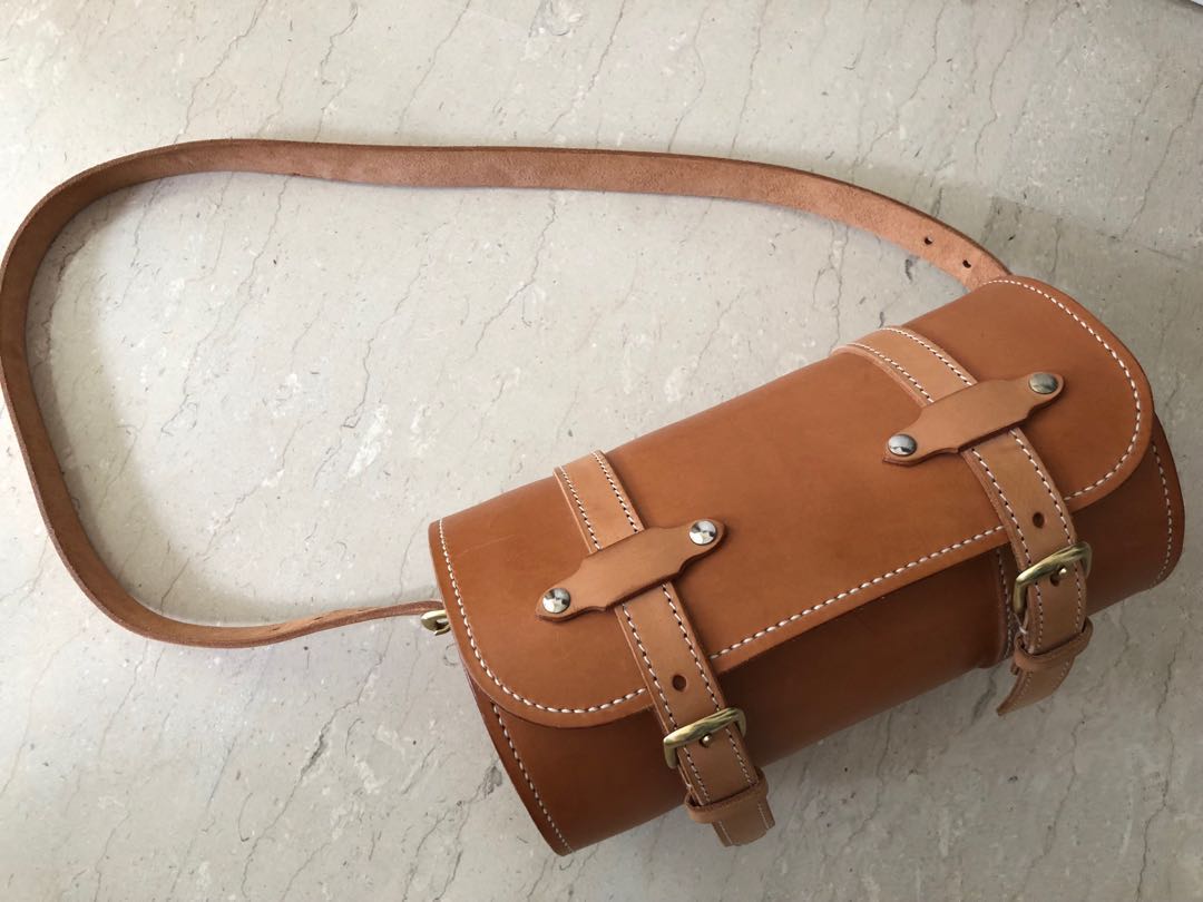 Brown leather drum bag, Everything Else on Carousell