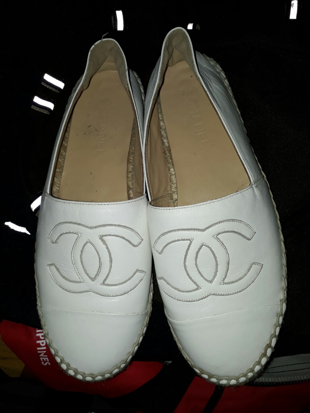 chanel white leather espadrilles