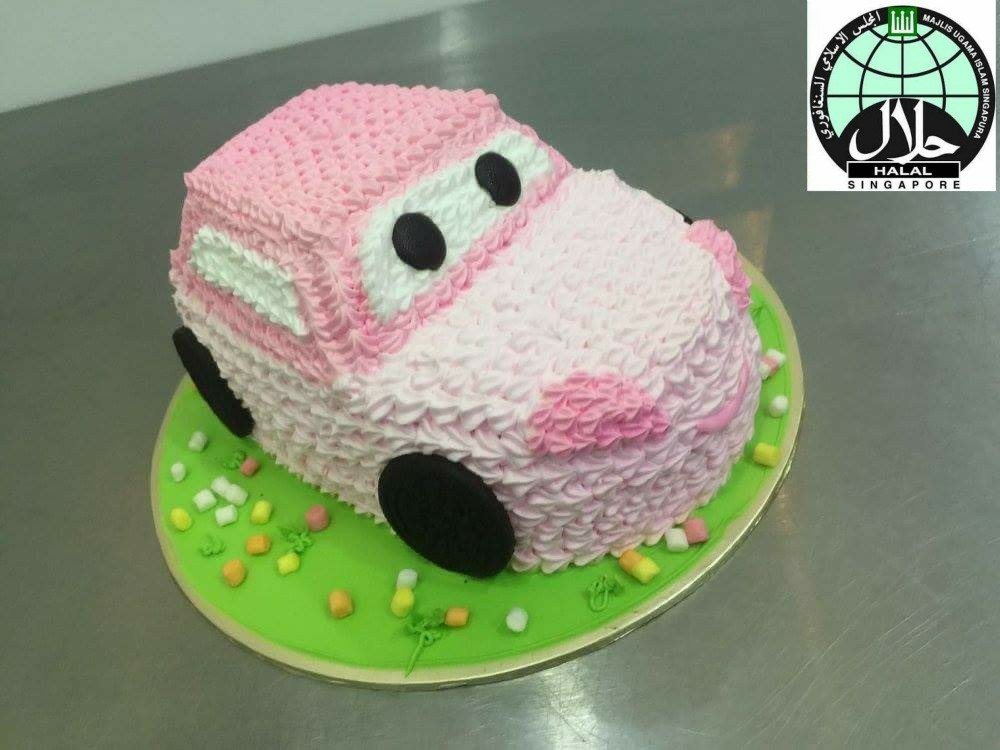 Customised Cute Pink Car Birthday Cake For Kids Food Drinks