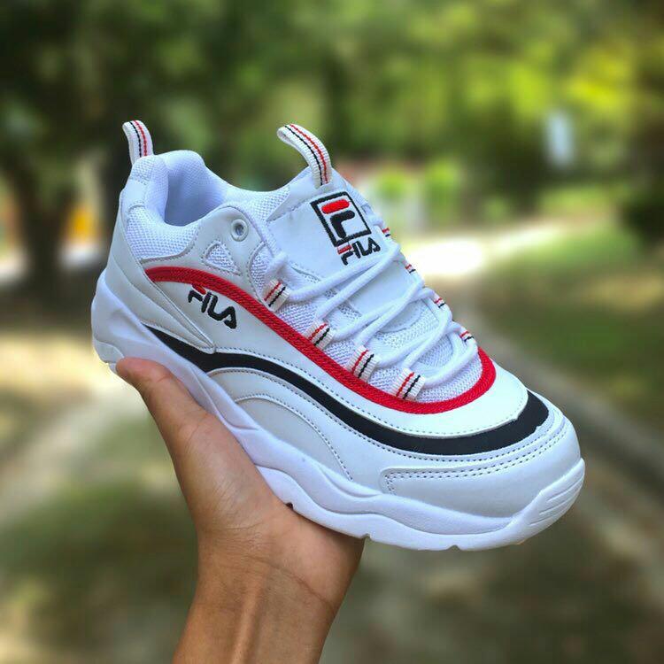 Fila ray white red & blue shoes clearance