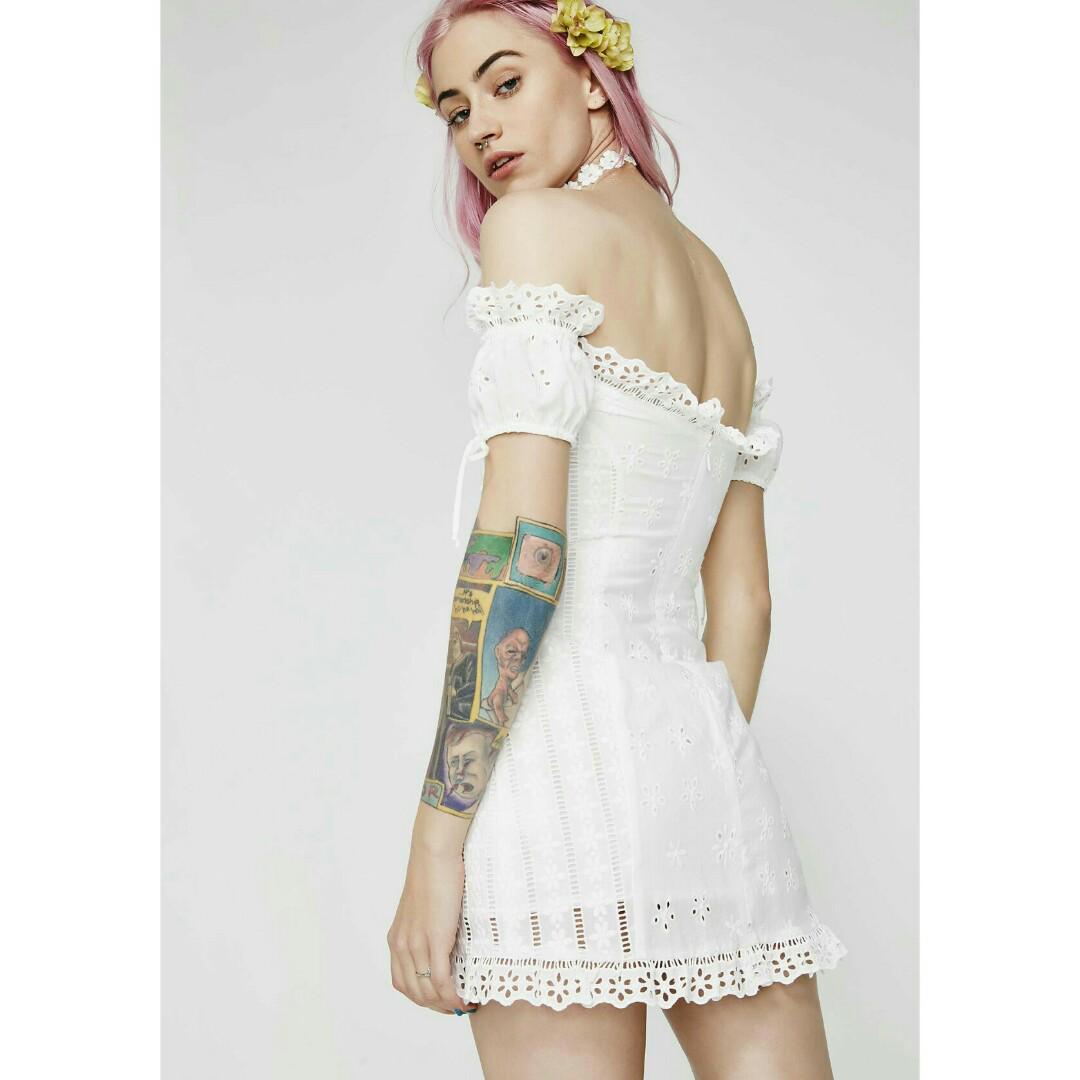 For Love Lemons Anabelle Eyelet Lace Up Dress XS Women s
