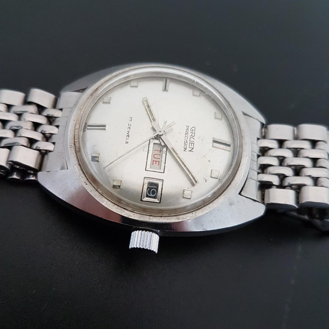 Montre Vintage Automatique Gruen Genève Precision - Boîtier Doré, Cadran Céleste - Occasion