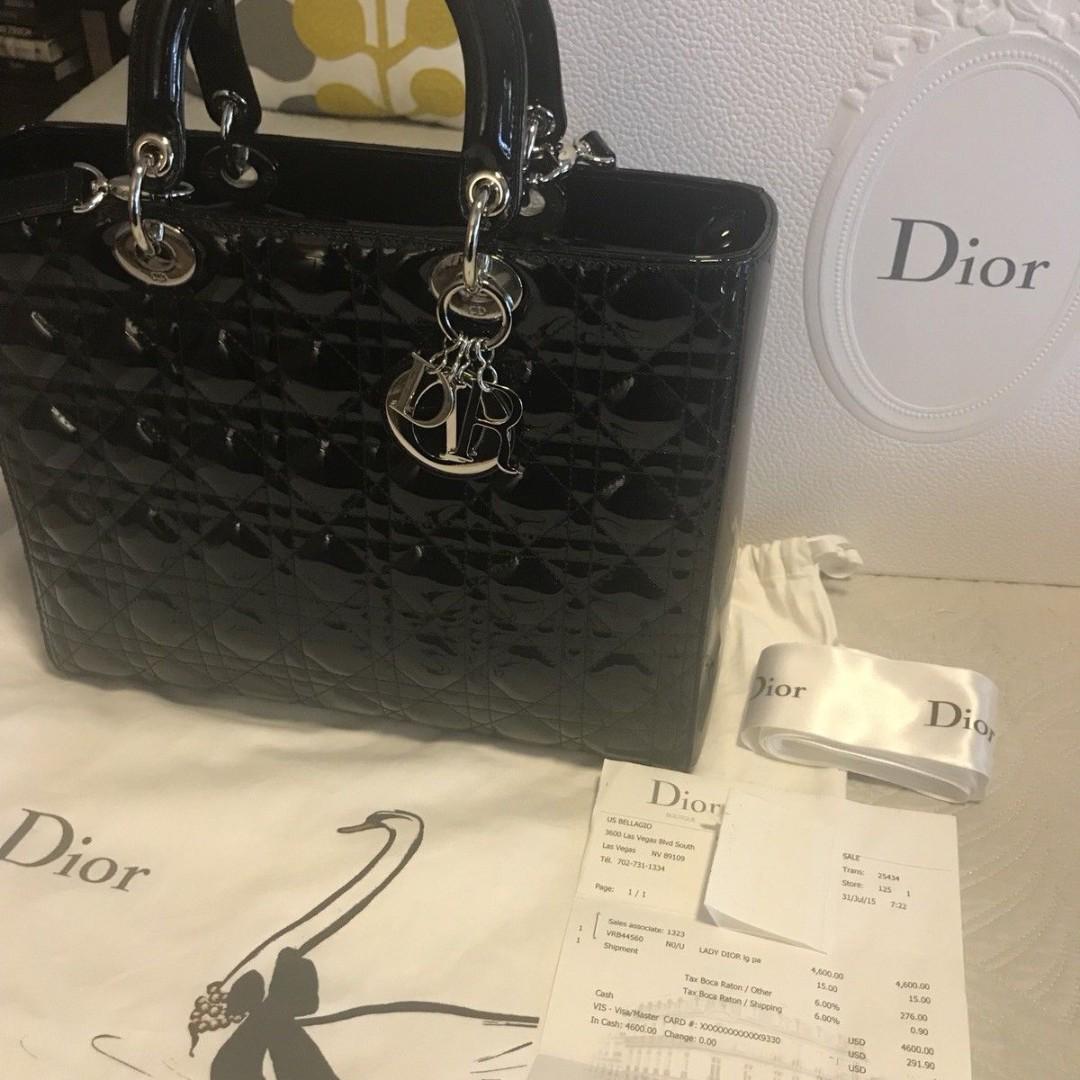 black patent lady dior bag