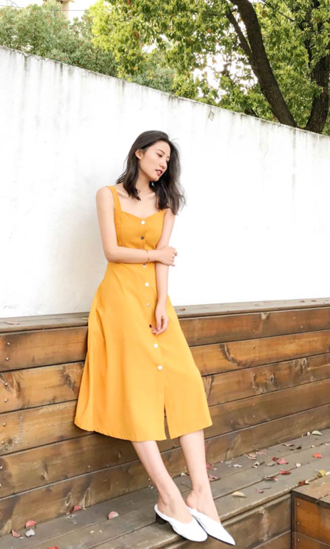 Mustard button down dress Outlet