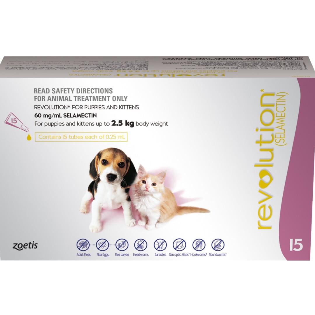 Revolution For Puppies & Kittens (60mg/ml) contains 6% Selamectin, Pet ...