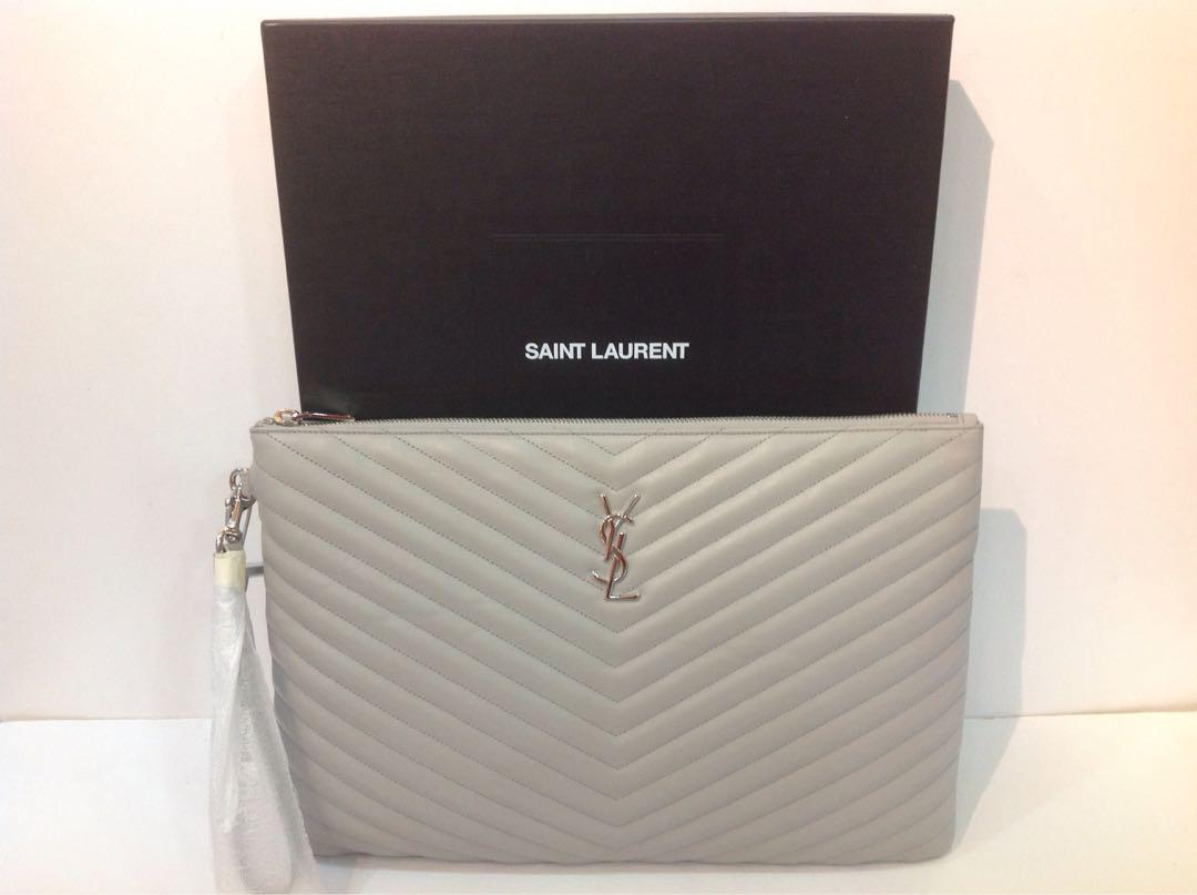 Ysl monogram a5 shop pouch in matelassé leather