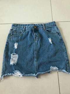 Denim Ripped Skirt