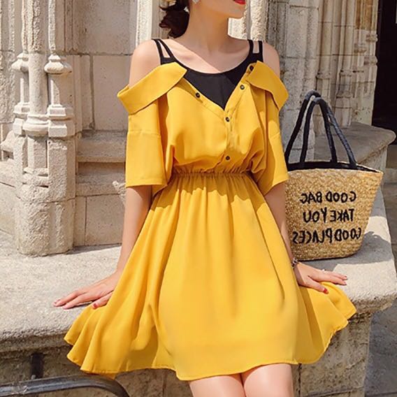 1 Piece Off Shoulder Dress With Strap Korean Ulzzang Kpop Casual