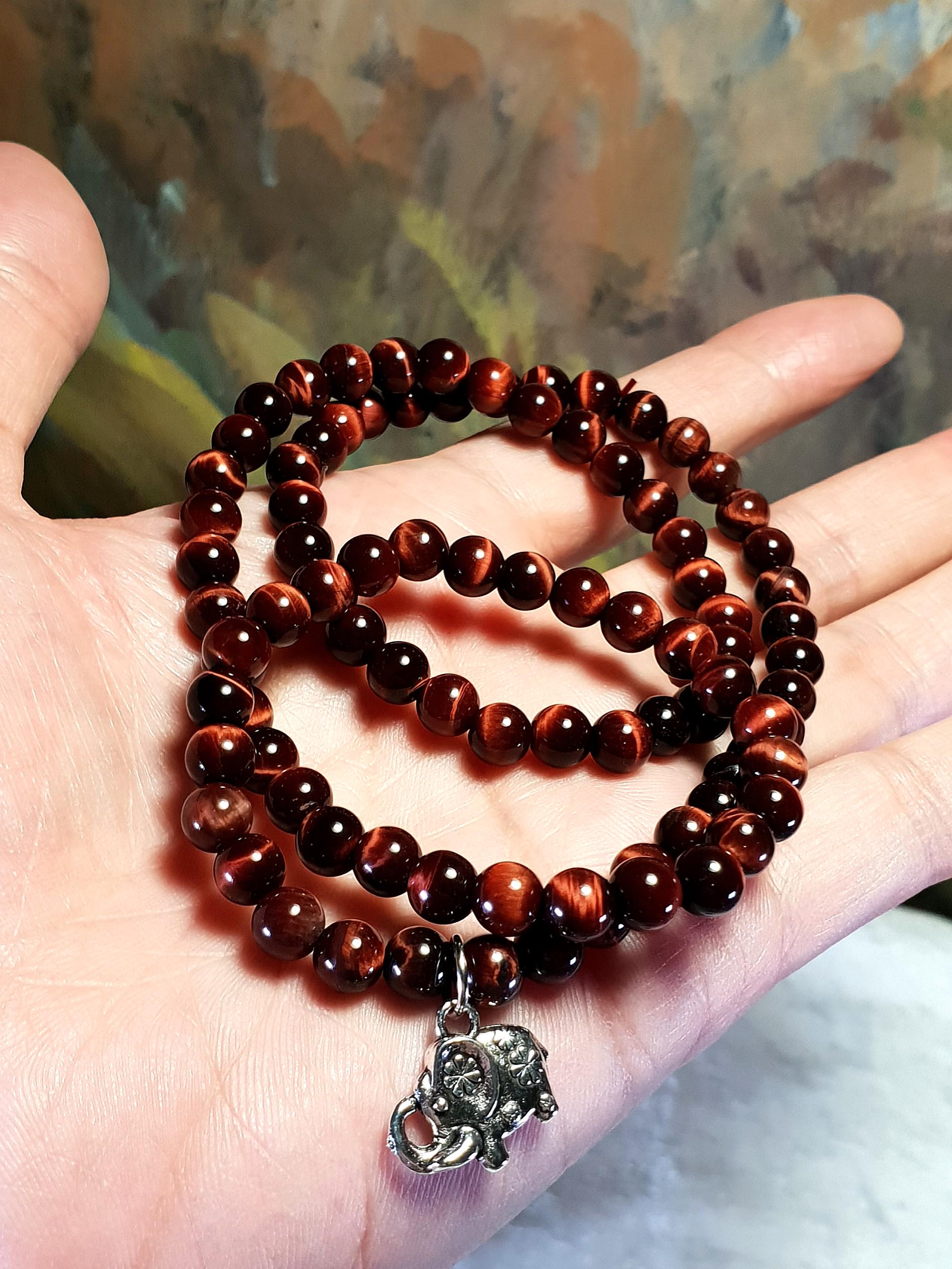 3 loop 6mm natural Red Tiger Eye bracelet necklace Natural