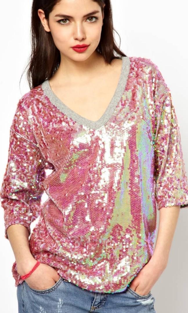 asos pink sequin top