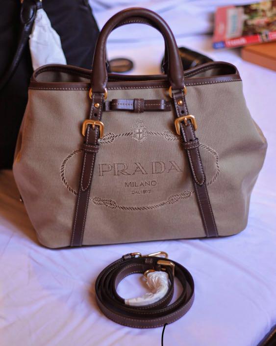 Authentic Prada Jacquard Logo 2 Way Bag, Luxury, Bags & Wallets on ...