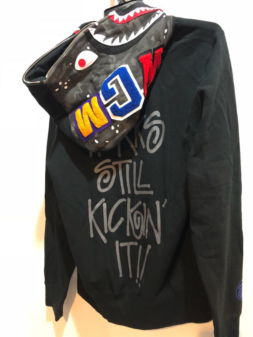 Bape x stussy shark hoodie deals