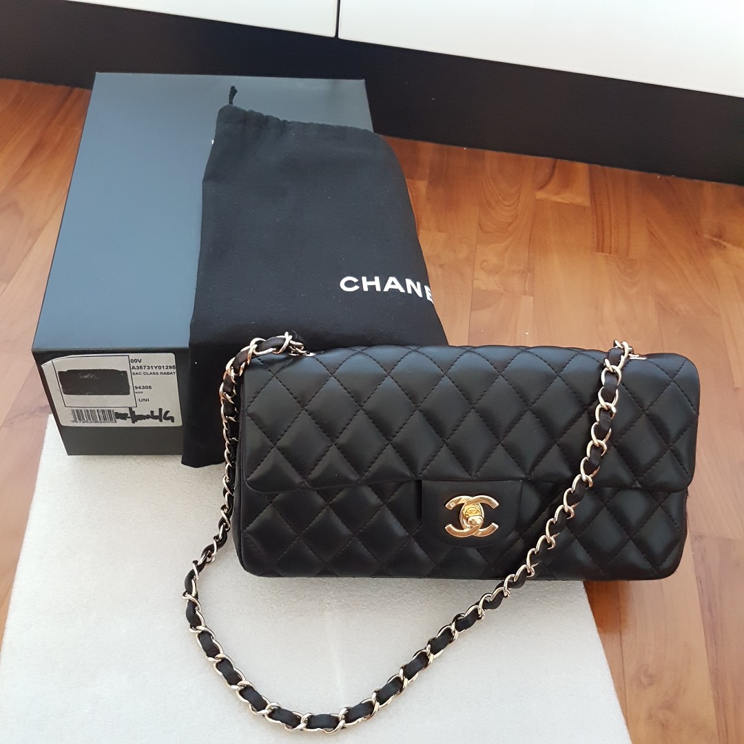 CHANEL SAC CLASS RABAT 94305 NOIR UNI A35731Y01295/GOLD HARDWARE(100%  Authentic), Luxury, Bags & Wallets on Carousell