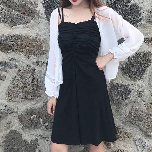 sleeveless dress with cardigan