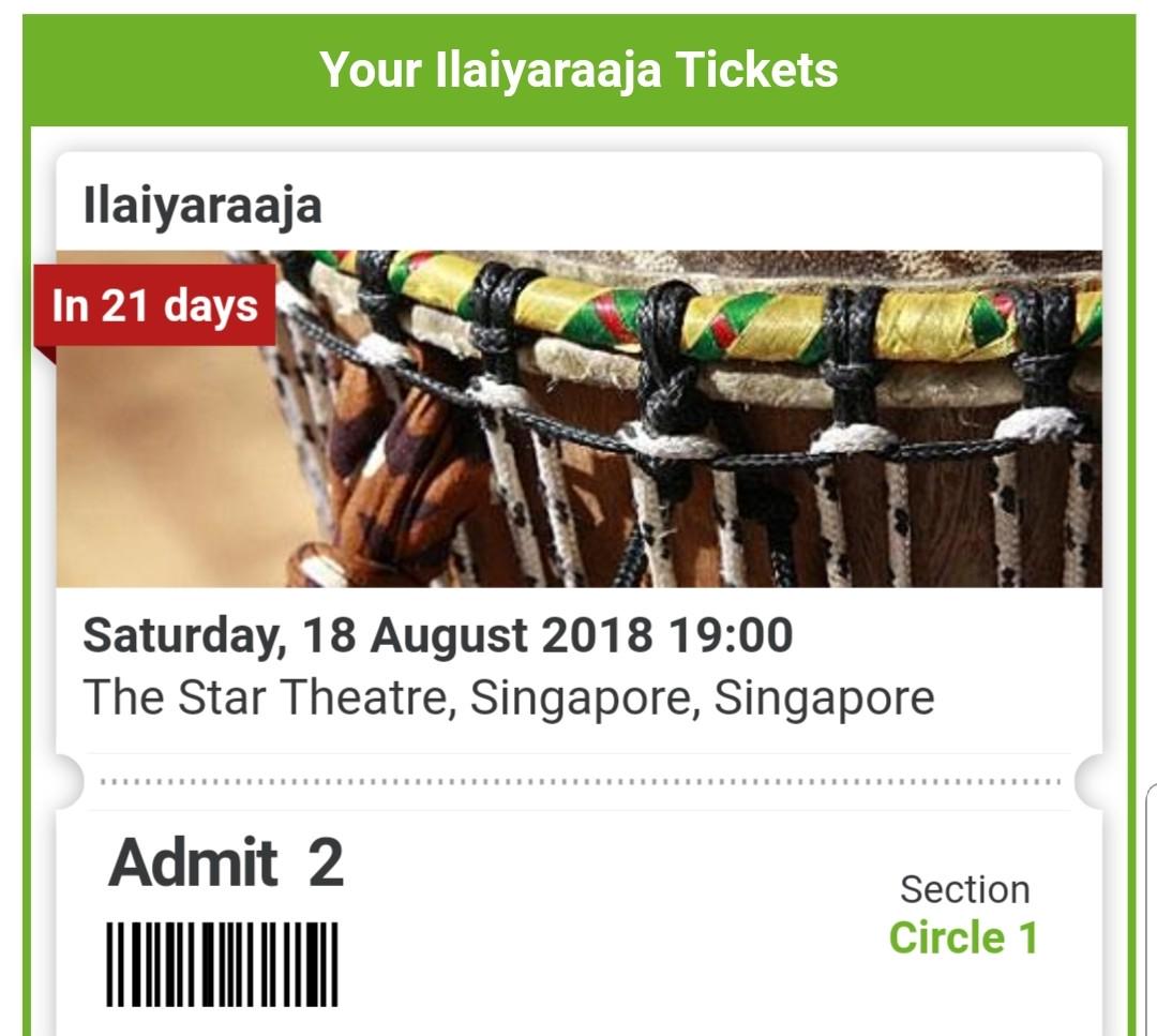 Ilayaraja Live in singapore 2 tix, Tickets & Vouchers, Local