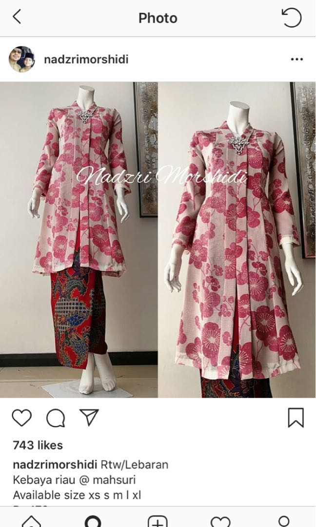 Kebaya Riau Klasik Nadzri Morshidi, Women's Fashion, Muslimah Fashion ...