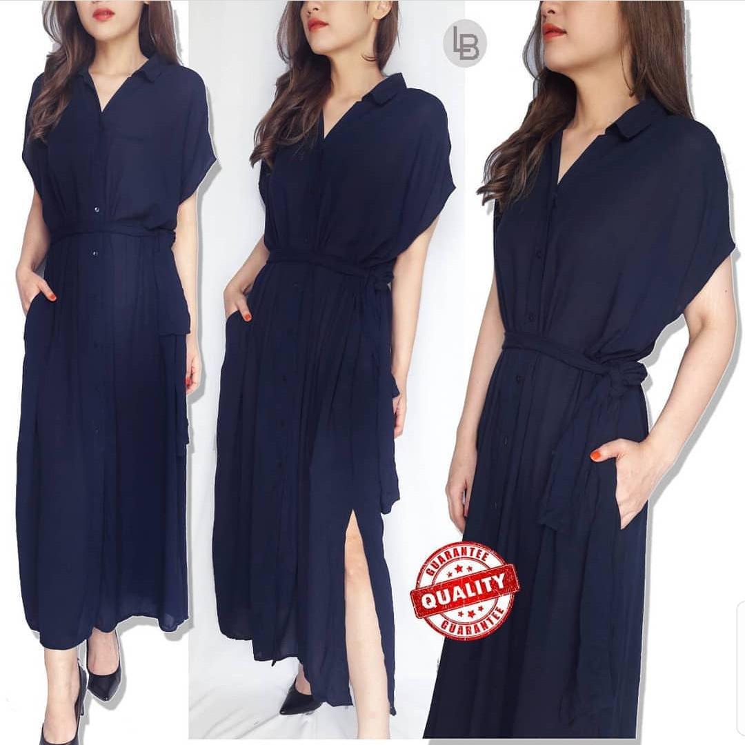 navy maxi shirt dress